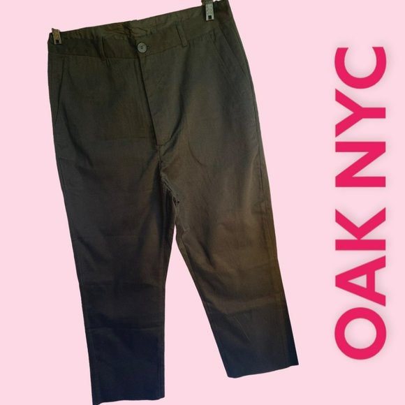 OAK NYC OVERSIZED BLACK RAW EDGE COTTON TWILL CAPRIS (SZ. L) - Picture 1 of 9